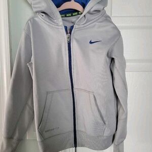 Nike Kids Light Gray Hoodie with Blue Accents